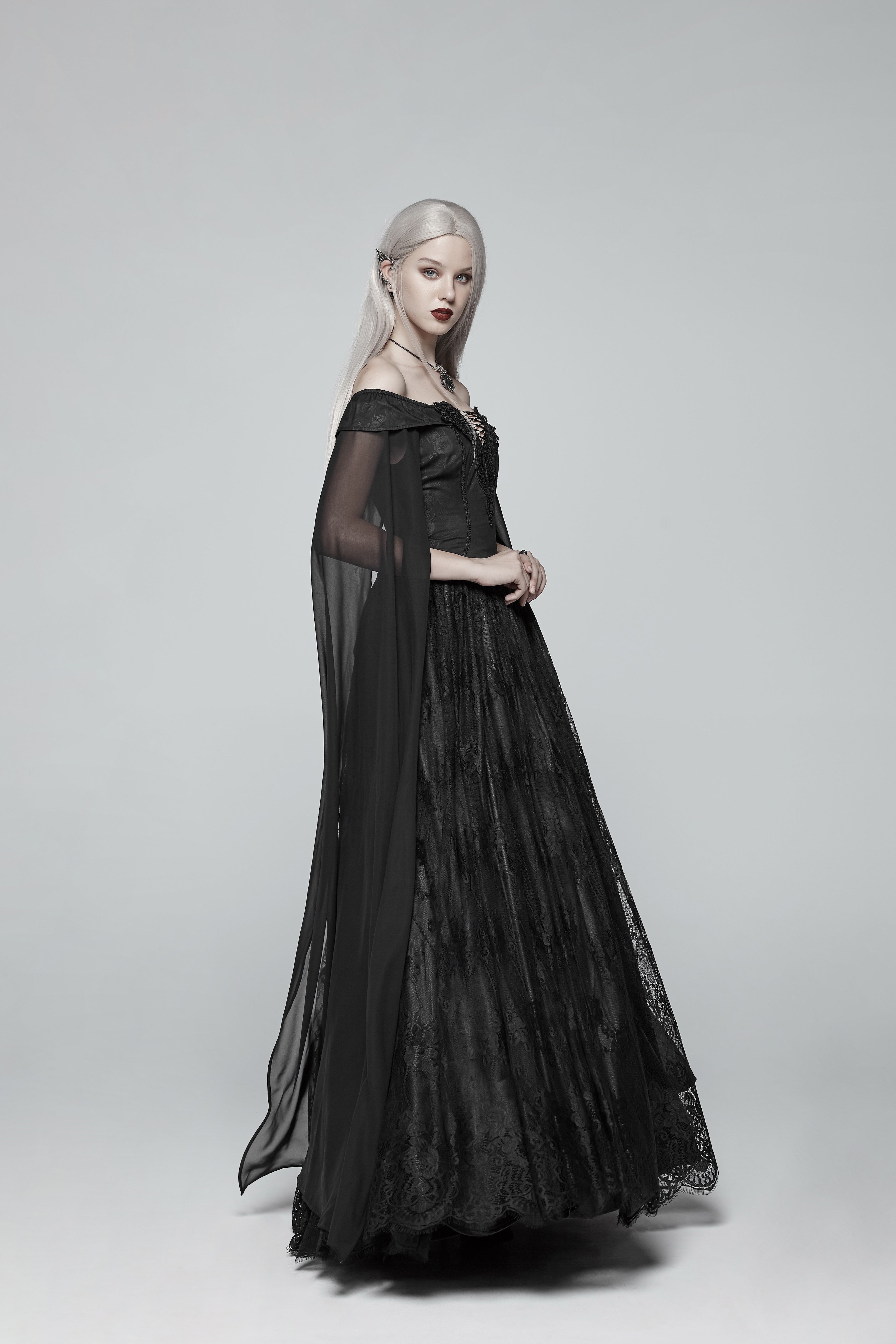 long dress with wings V-Neck Long Evening Gown with Unique Wings HAREM's Brides