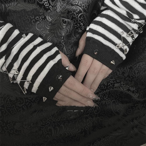 Spiked & Striped Fingerless Gloves - Goth Mall
