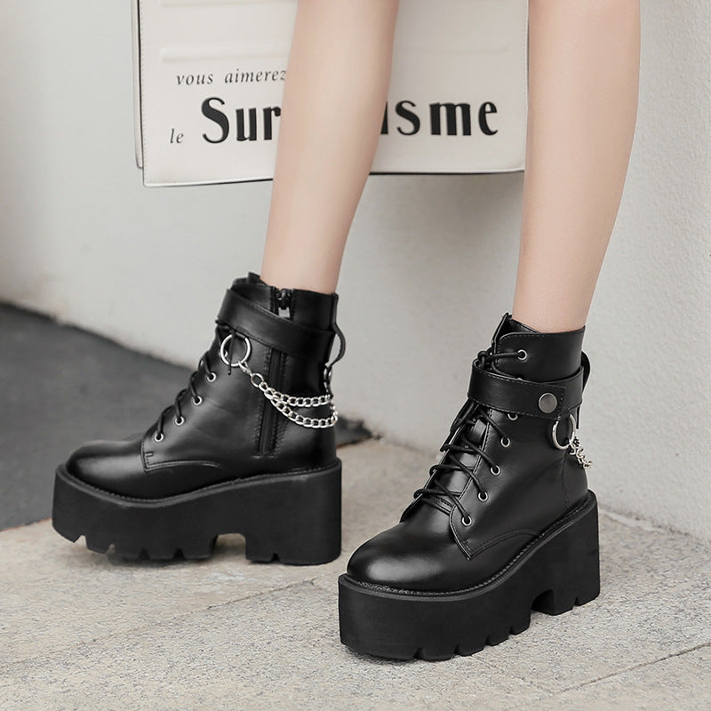 Pierced Chain Links Boots - Goth Mall