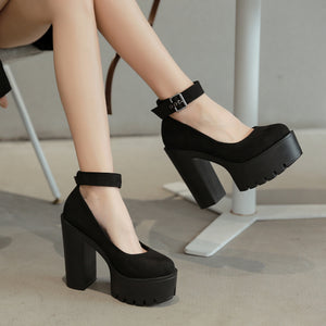 The Dolly Buckle Chunky High Heels - Goth Mall