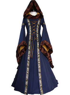 Renaissance Hooded Dress - Blue/Brown - XL