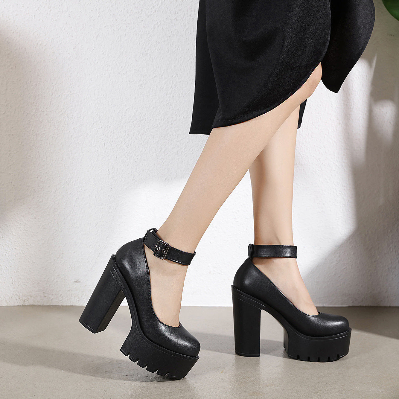 The Dolly Buckle Chunky High Heels - Goth Mall