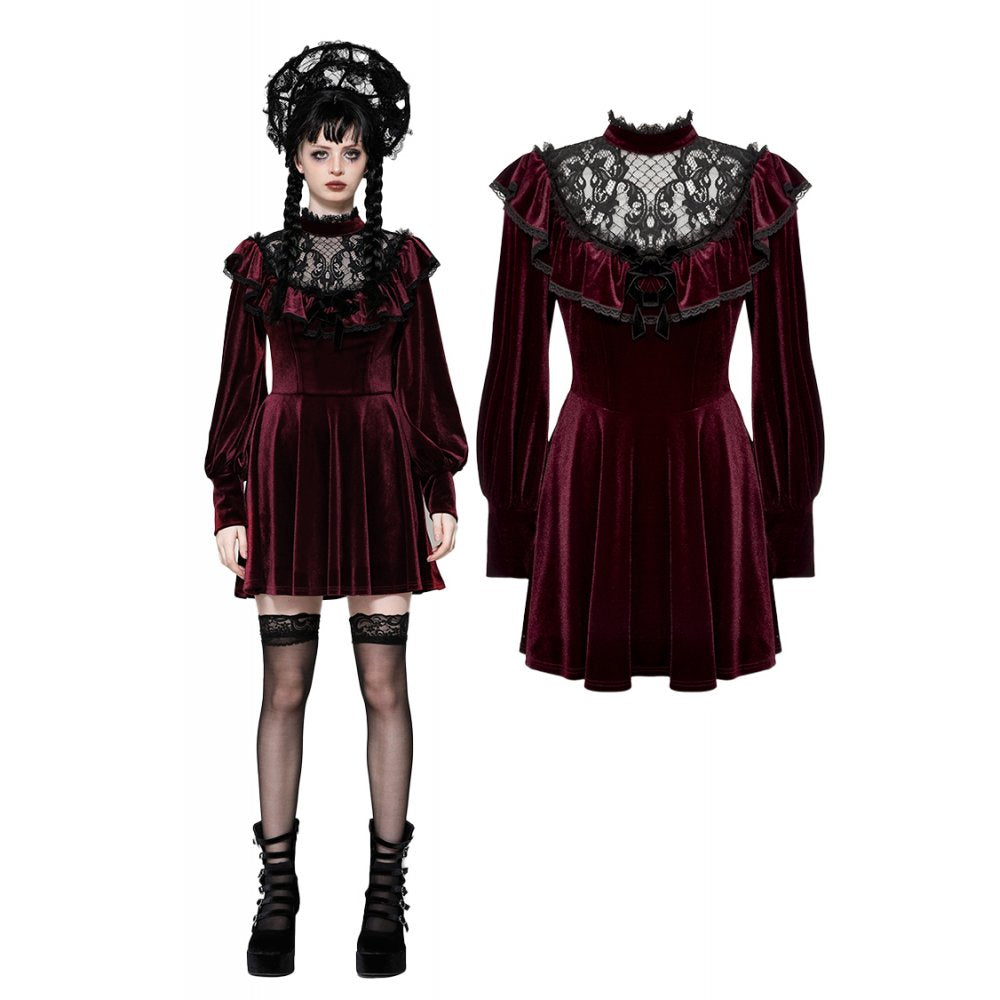burgundy goth dress Chloe Black and Red Wedding Dress with Slit | Gothic Wedding Dress with Black Lace