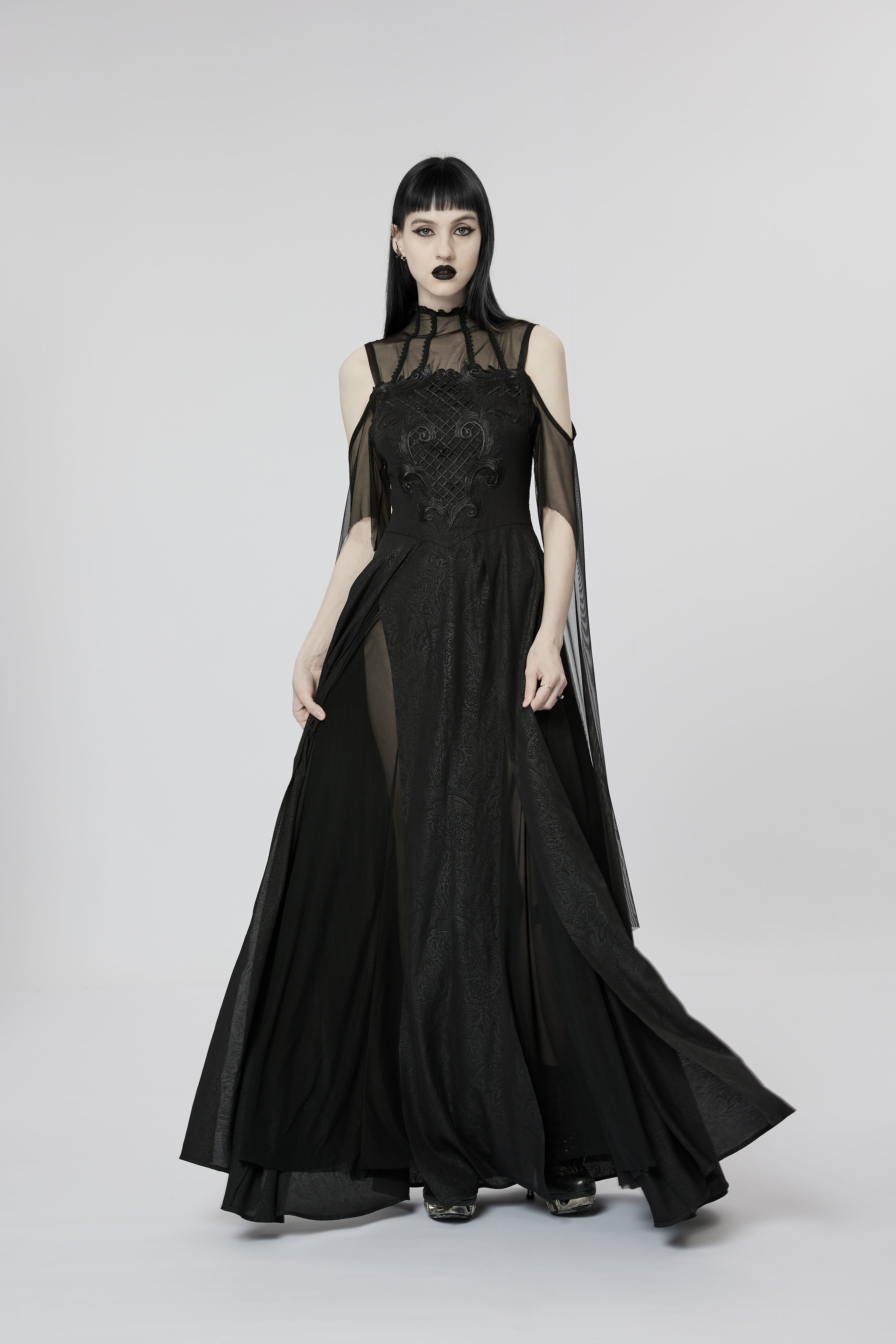 long witch dress Goth Darkness Goddess Sexy Lace Hollow Out Party WQ-617LQF Clarks A-line Off Shoulder Off Model:Long red This is a great