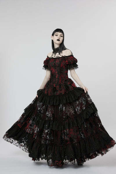 devil fashion dress Devil Fashion Gothic Victorian The Beast Inside Black Velvet Lace Fur Dress 2XL