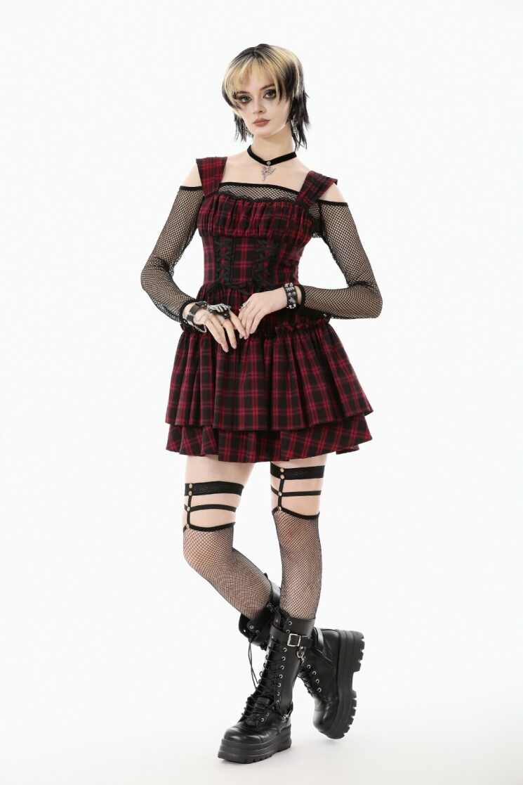 fitted lace wedding dress Dark in Love DW585 Red Tie-Dye Punk Dress – Distressed Gothic Style  Asymmetric Hem – OtherWorld Fashion main image 1