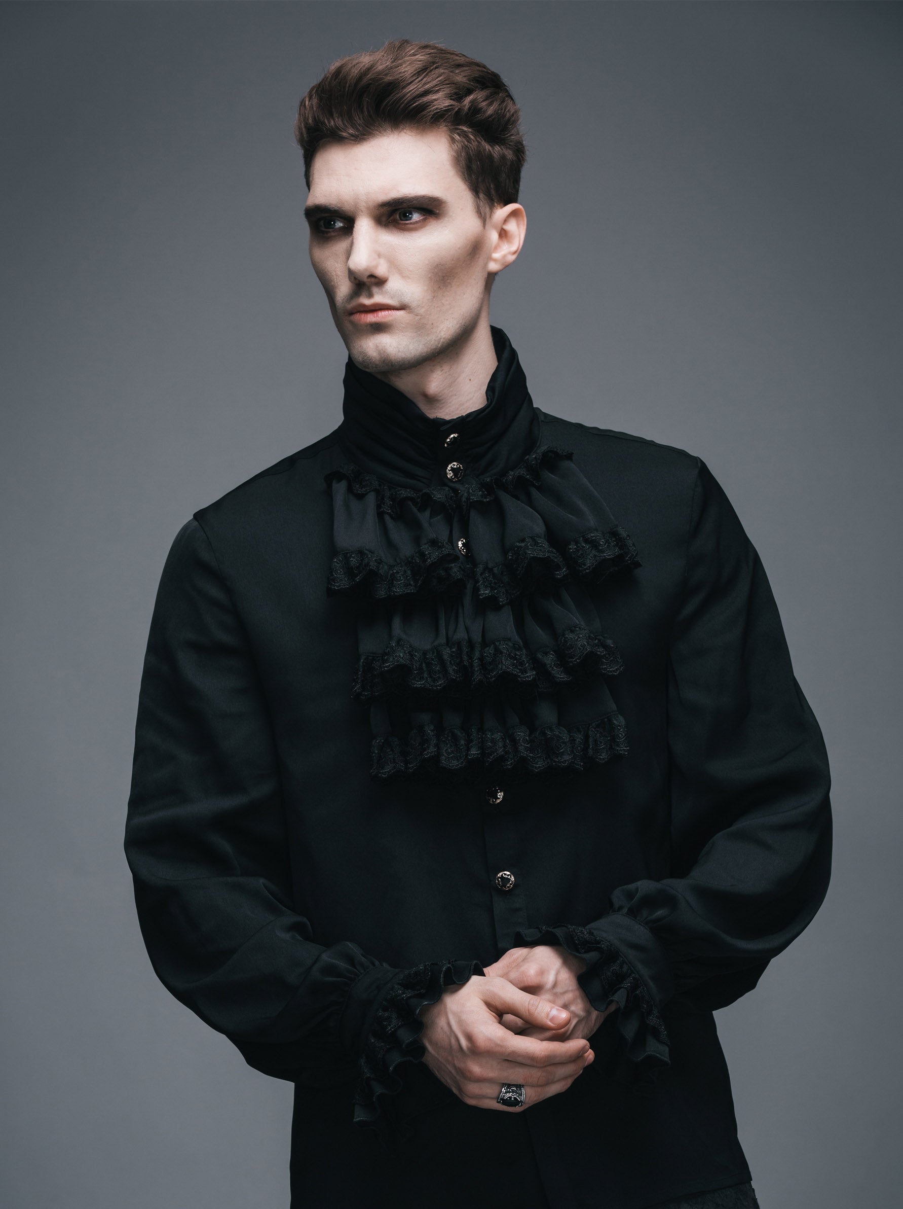 vampire dress shirt Amazon.com: PROCOS Mens Pirate Vampire Gothic Shirt Rose Shaped Lace Shirt See Through Renaissance Victorian Poet Shirts Medieval Costume (Black, S) : Clothing, Shoes & Jewelry
