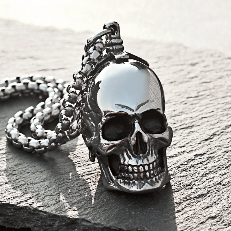 Gothic Jewelry Mens Stainless Steel Skull Necklace Half Skull Head