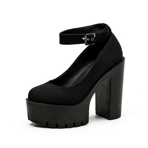 The Dolly Buckle Chunky High Heels - Goth Mall