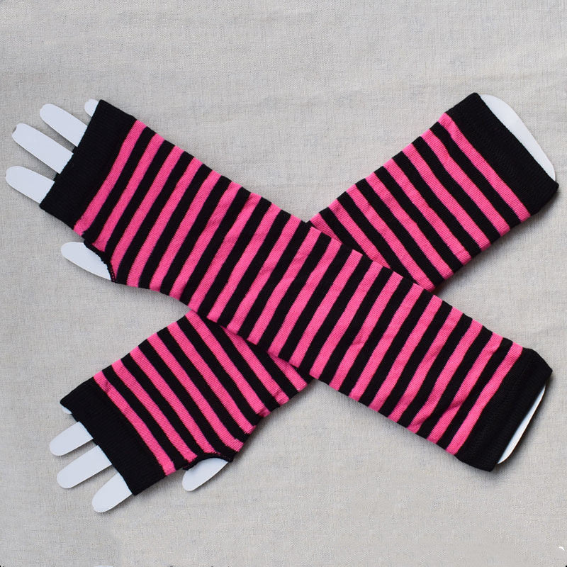 Stripy Fingerless Gloves/Arm Warmers | Goth