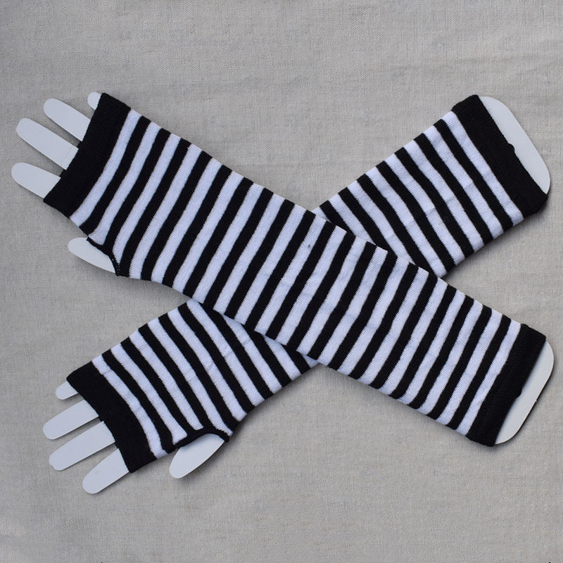 Stripy Fingerless Gloves/Arm Warmers - Goth Mall