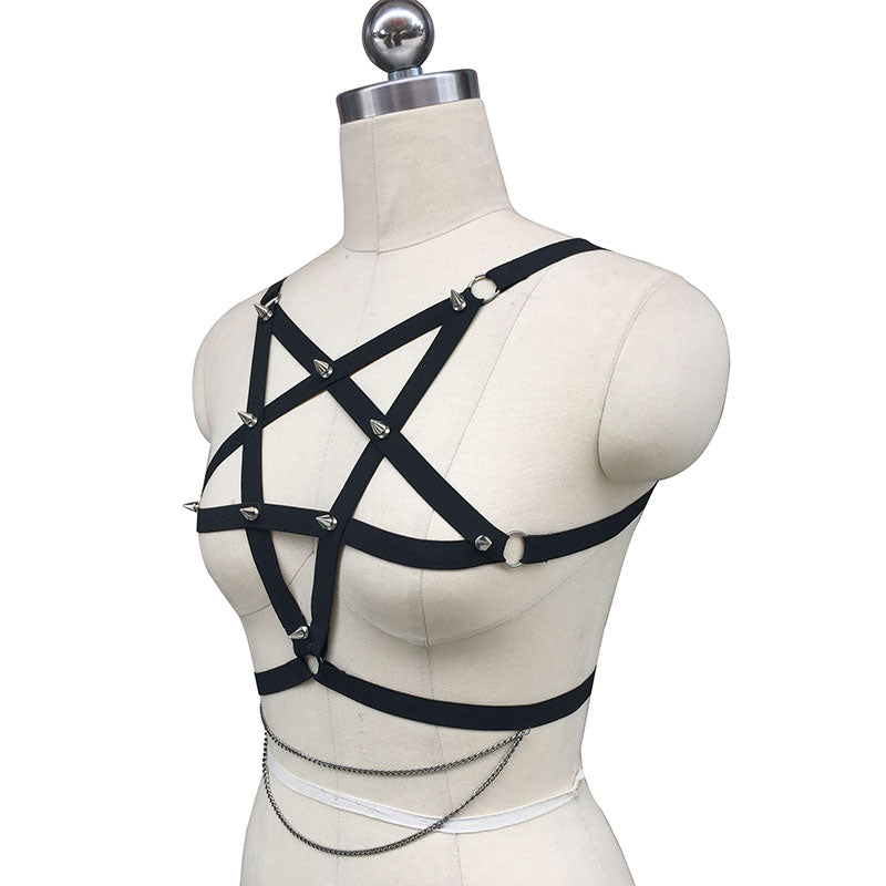 Pentagram Spiked Harness - Goth Mall
