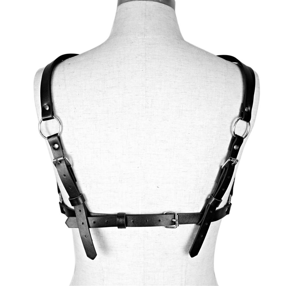 Leather Pentagram Harness Belt Body Chest Bra Waist Suspender Cage Goth BlPL