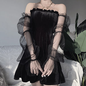 Black Gothic Mini Dress for Women / Sexy Off Shoulder Dress / Punk Rock Dress with Long Sleeve Black Gothic Mini Dress for Women / Sexy Off Shoulder Dress / Punk Rock Dress with Long Sleeve