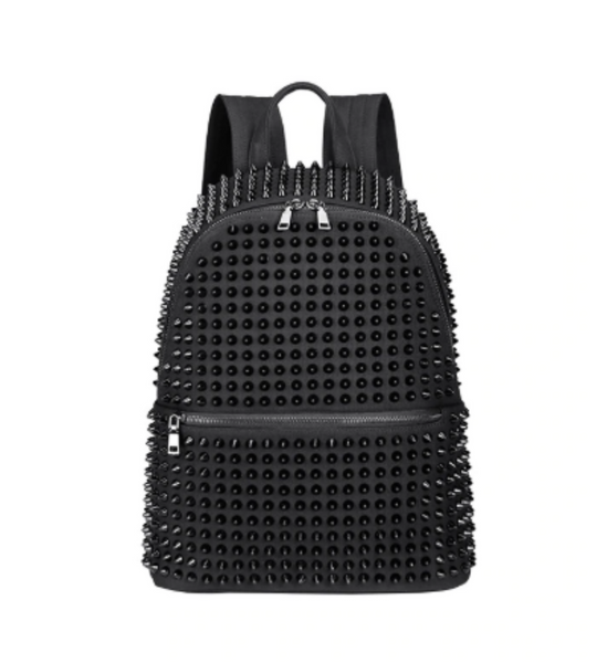 bp studded faux leather backpack Women Black Backpack with Large Capacity and with Many of Rivets / Rock Style Accessories