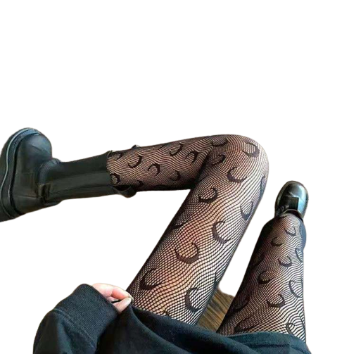 🌙 Celestial Crescent Moon Fishnet Tights Pantyhose Stockings