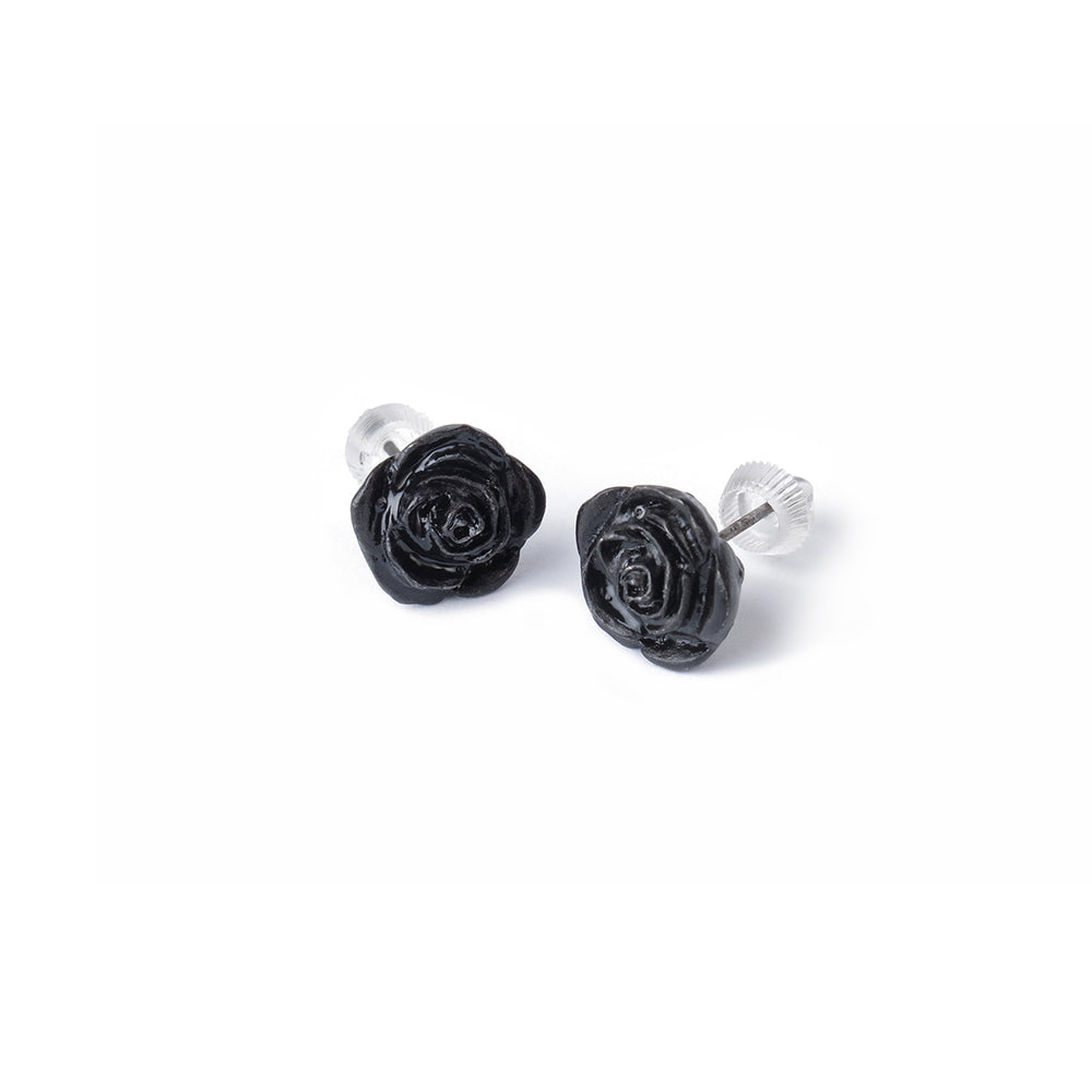 Black Rose Stud Earrings - Goth Mall