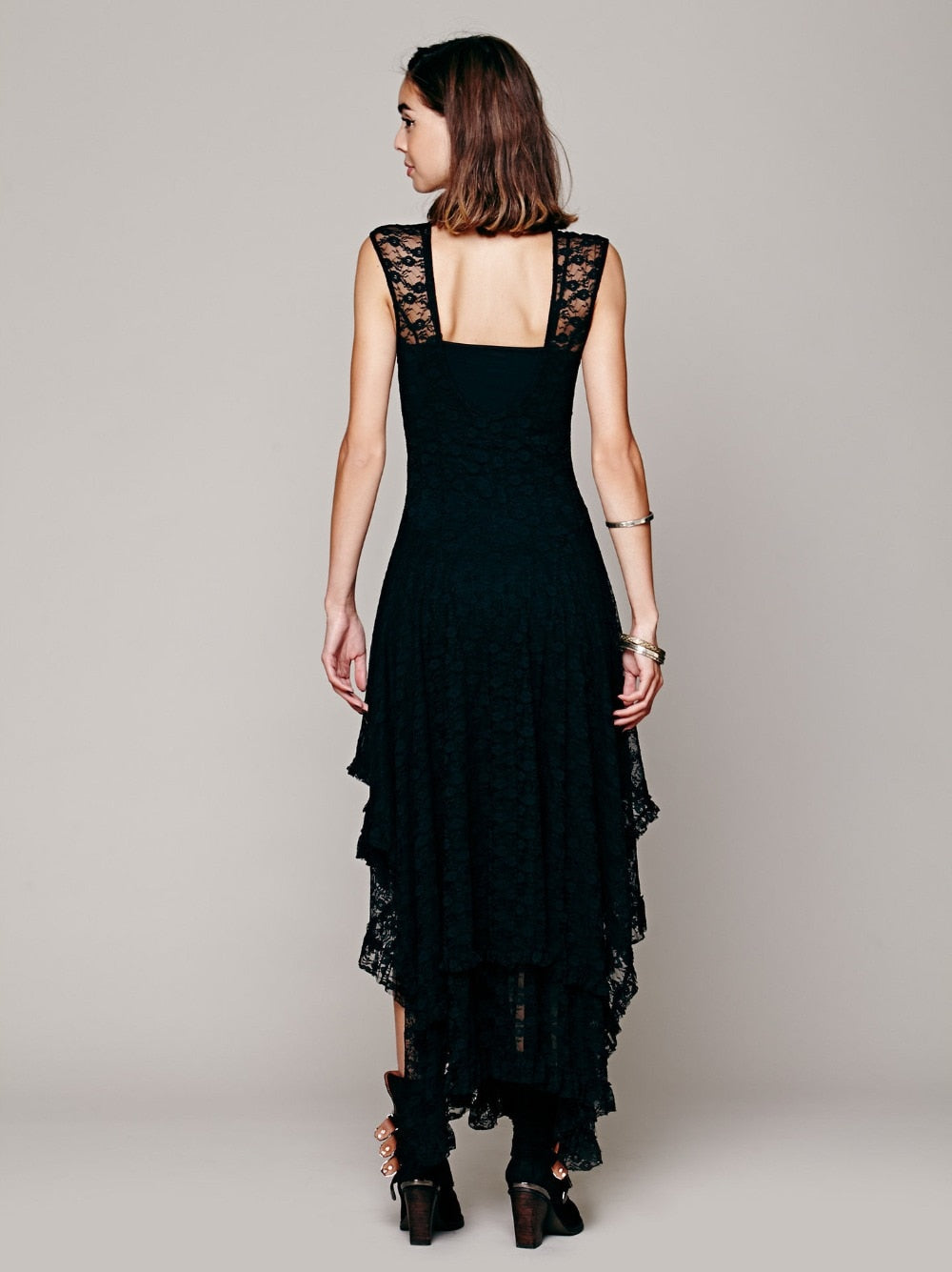 Layered Irregular Lace Bohemian Dress Beige / S Layered Irregular Lace Bohemian Dress Beige / S