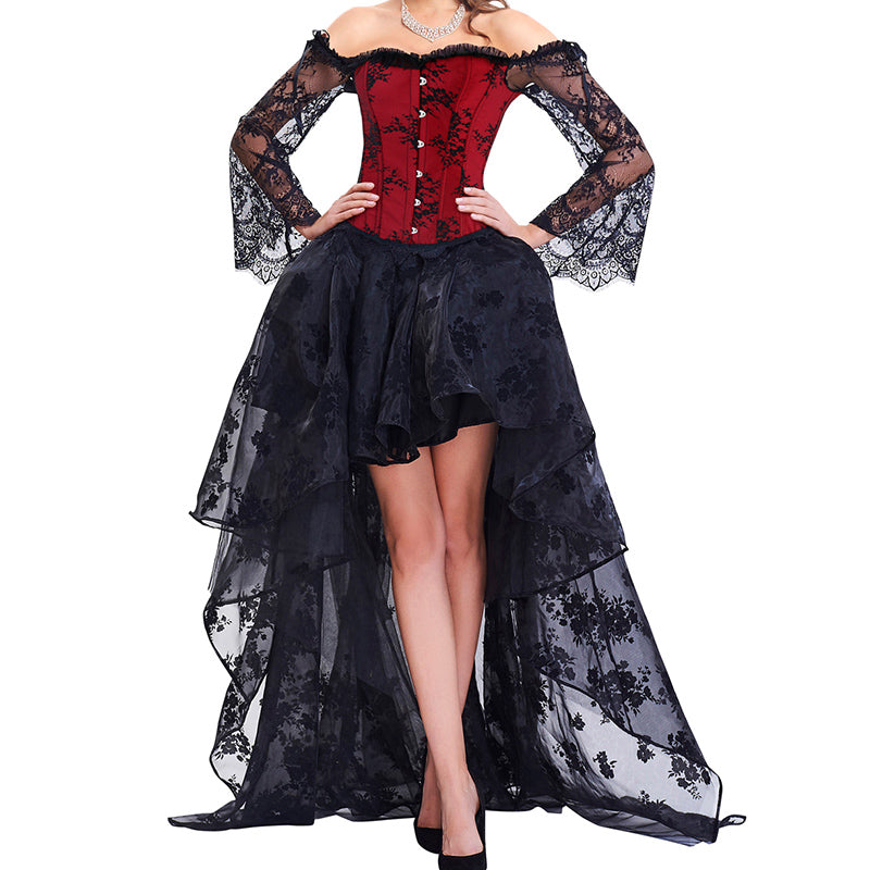 Women's Gothic Vintage Victorian Ball Gown Corset Dress - S Red Black Women's Gothic Vintage Victorian Ball Gown Corset Dress - S Red Black