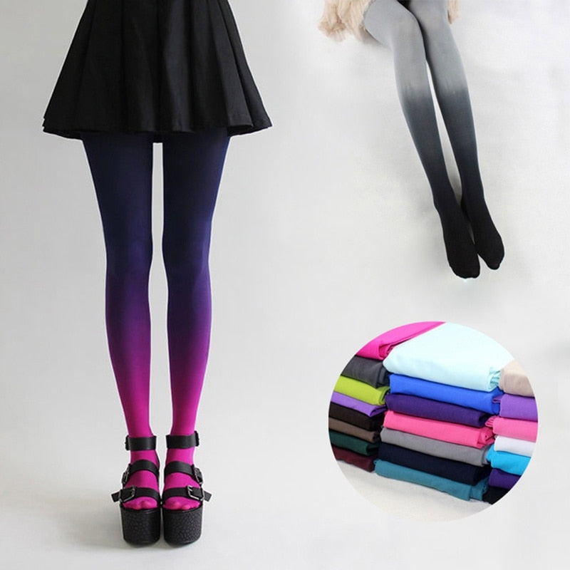 Gradient color purple pink tights socks in thick Japanese velvet