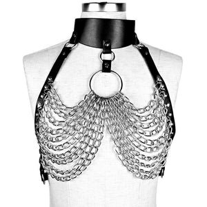 Plus O-ring & Layered Chain Detail Harness Bra