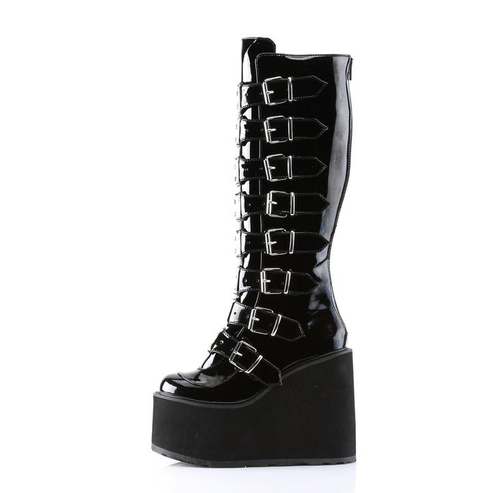 Demonia Swing 815 Goth Boots - Black Patent Leather - Goth Mall