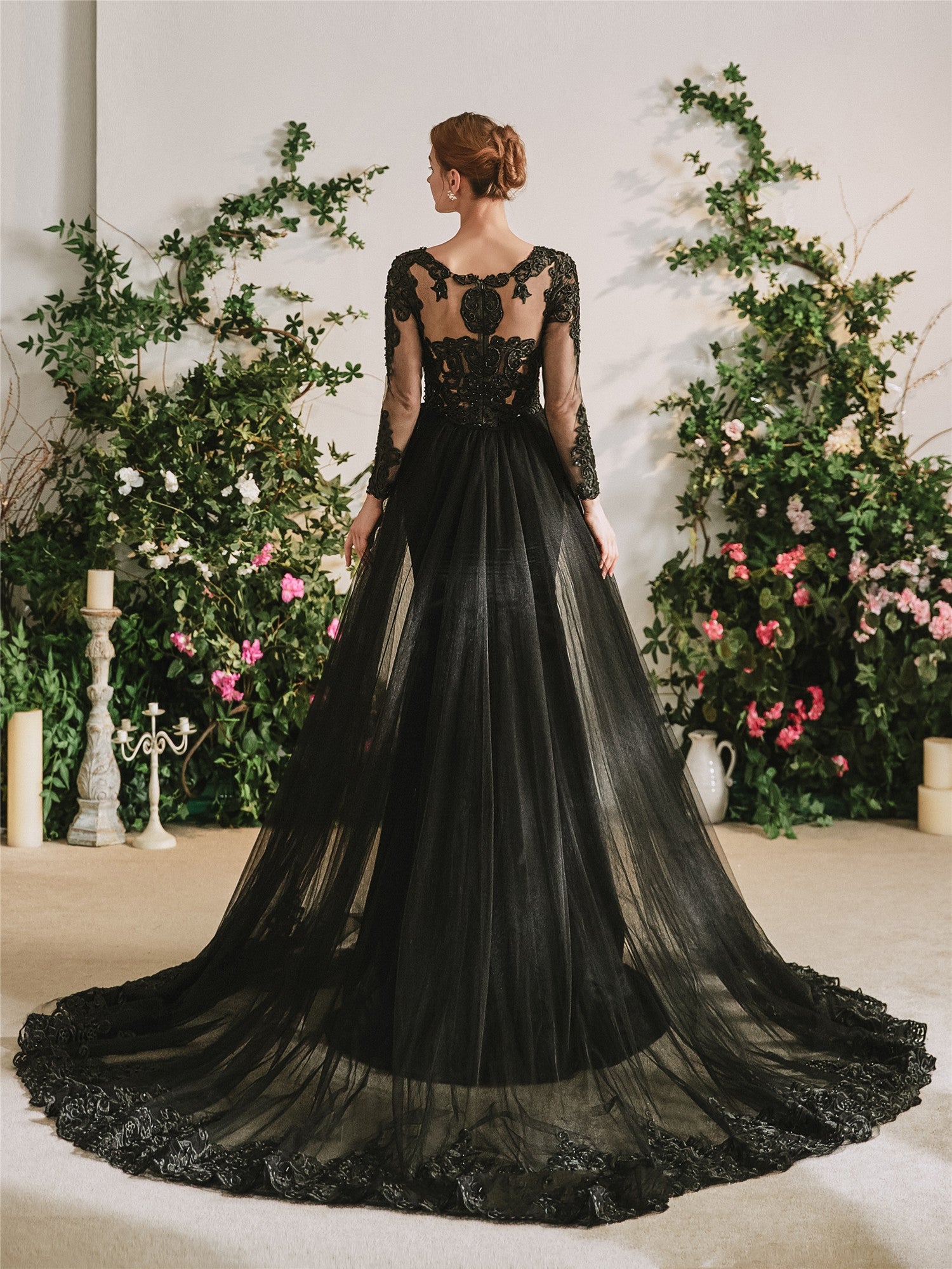 3 in 1 Black Wedding Dress, Black Dress With Cape, Gothic Wedding