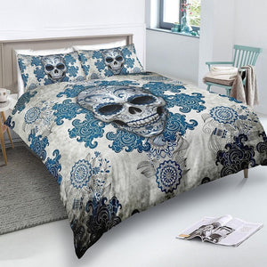 Day of The Dead Blue Skull Bedding - Goth Mall