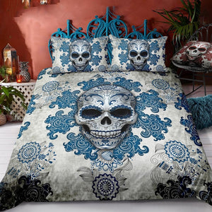 Day of The Dead Blue Skull Bedding - Goth Mall