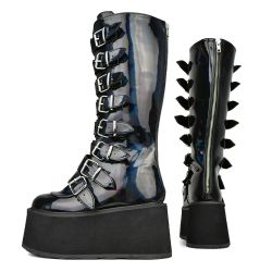 Demonia Damned 318 Boots - Black Hologram - Goth Mall