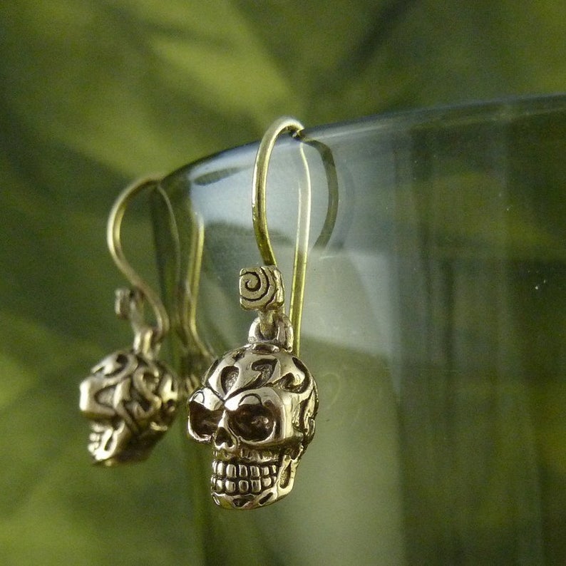 Bronze Tribal Skull Earrings - Goth Mall