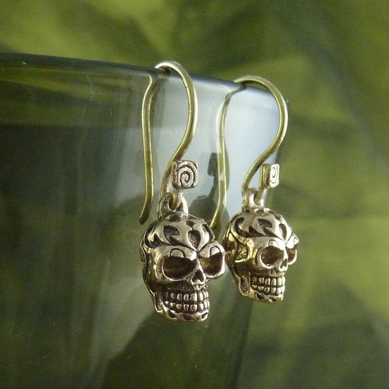 Bronze Tribal Skull Earrings - Goth Mall