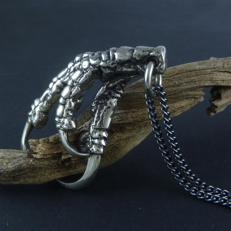 White Bronze Crow Claw Necklace - Goth Mall