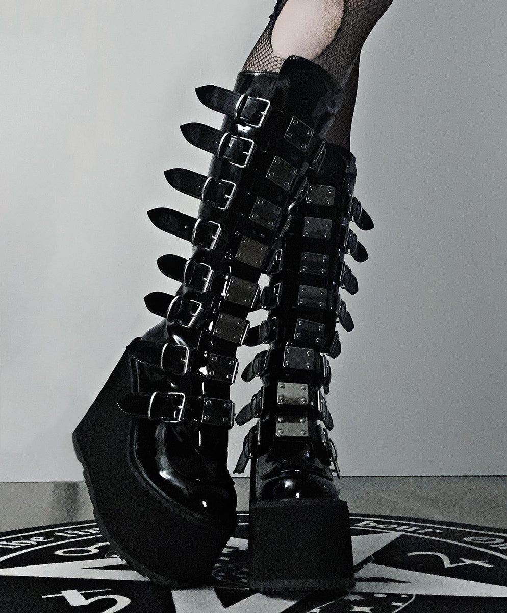 Demonia Swing 815 Goth Boots - Black Patent Leather | Goth Mall