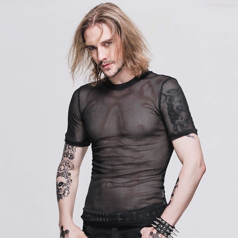 goth dress shirt Men's Gothic Button Up Punk Chain Shirt