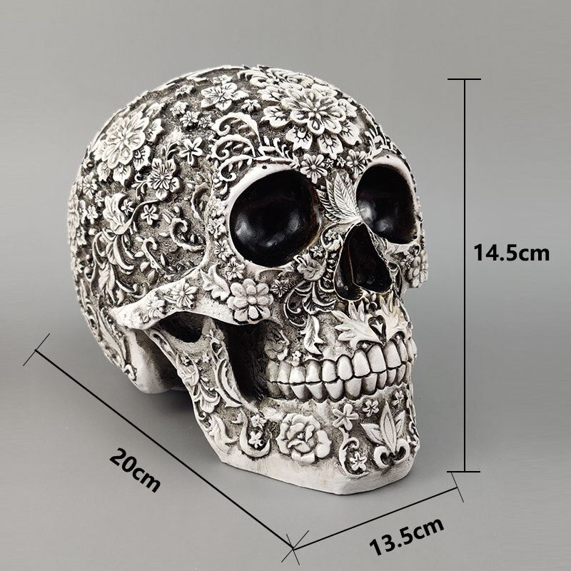 Carved Floral Skull Ornament - Goth Mall