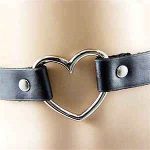 Punk Choker 2 Layers: Heart-shape Ring Goth Collar Necklace Faux Leather  Choker