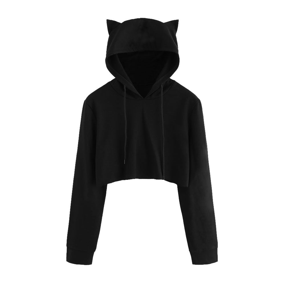 Devil Cat Crop Hoodie - Goth Mall