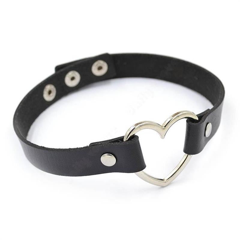 Punk Chain Choker Necklace For Women Girls Black Leather Heart Chockers  Collar