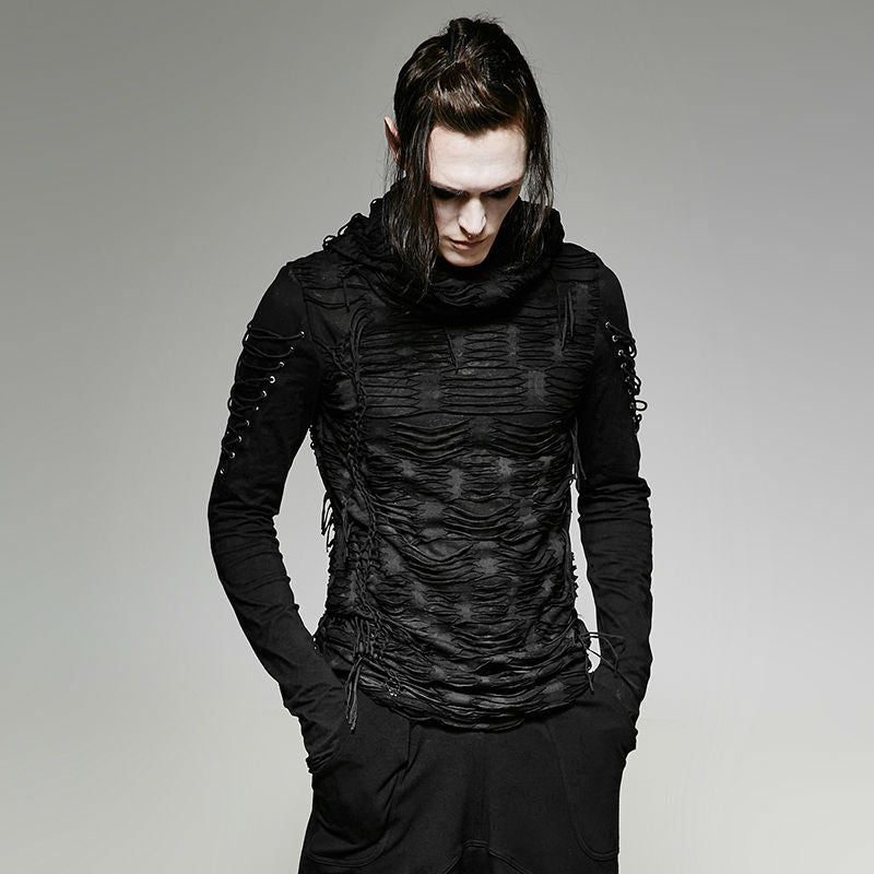 Distressed Hooded Shirt - Goth Mall