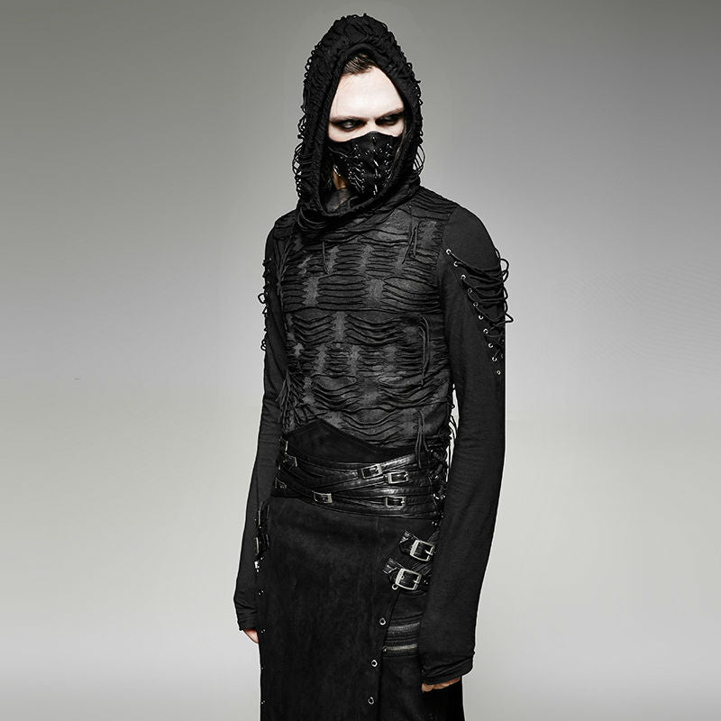 Distressed Hooded Shirt - Goth Mall